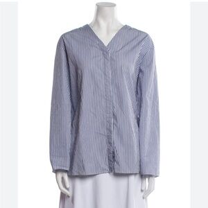 Max Mara Striped Cotton Poplin Blouse Top Shirt Blue and White